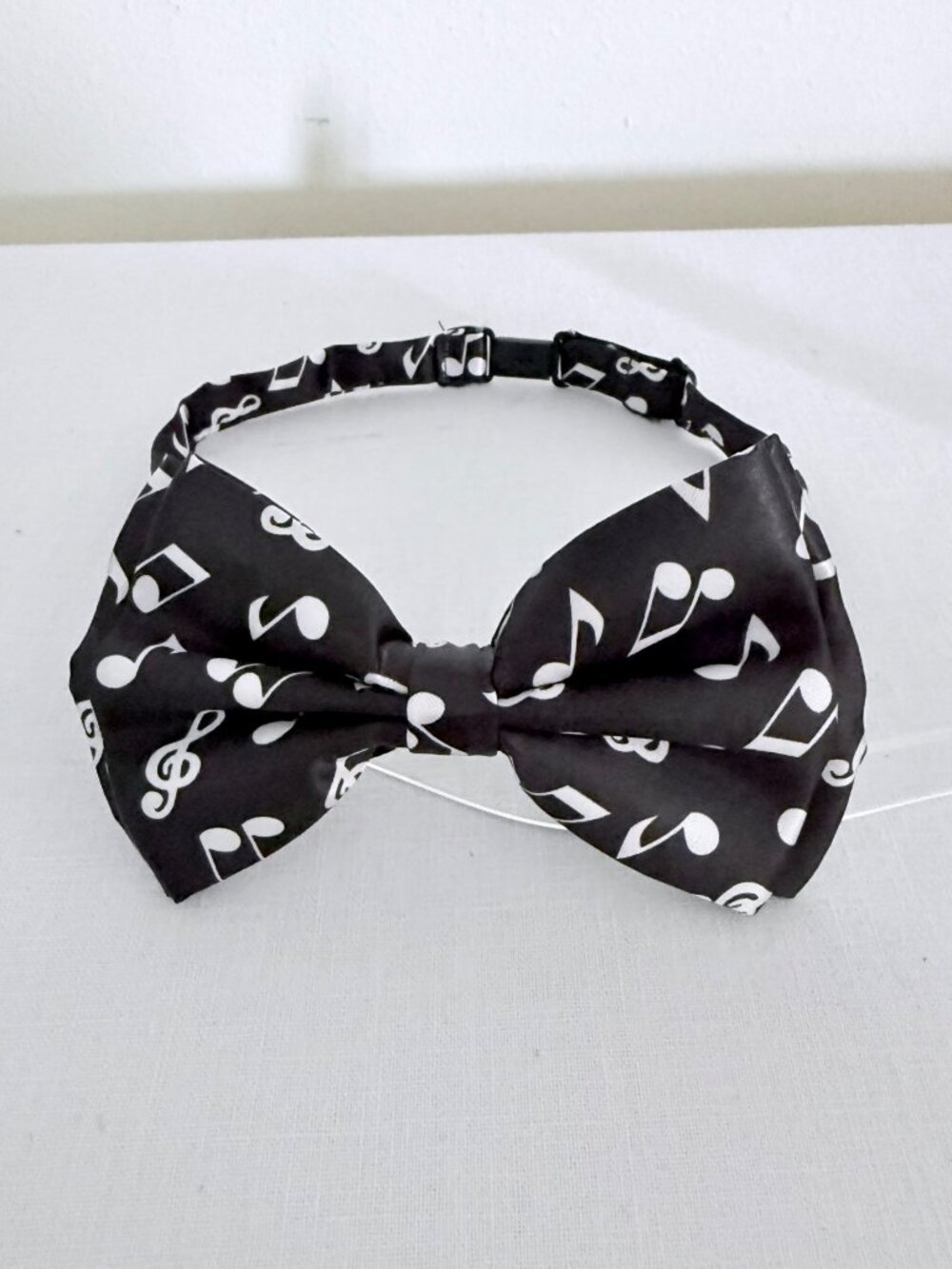 Music Notes Bow Tie Adjustable Black with White Notes Concert Attire